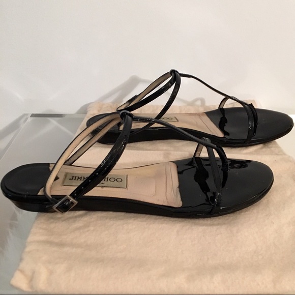 JIMMY CHOO BLACK PATENT LEATHER SANDALS - Picture 5 of 8